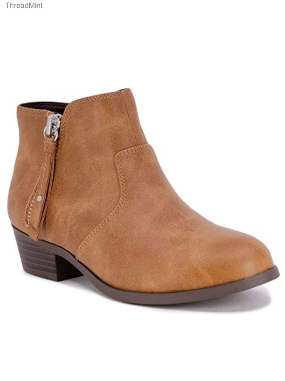 Girls Water Resistant Ankle Boots Faux Leather Low Heel Zip